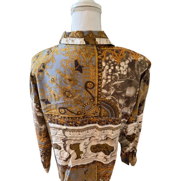 Vintage 90s Express Silk Oversized Button Down Shirt Classical Print M - Picture 6 of 7